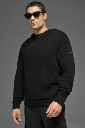 Felpa con cappuccio in maglia testurizzata - Nero