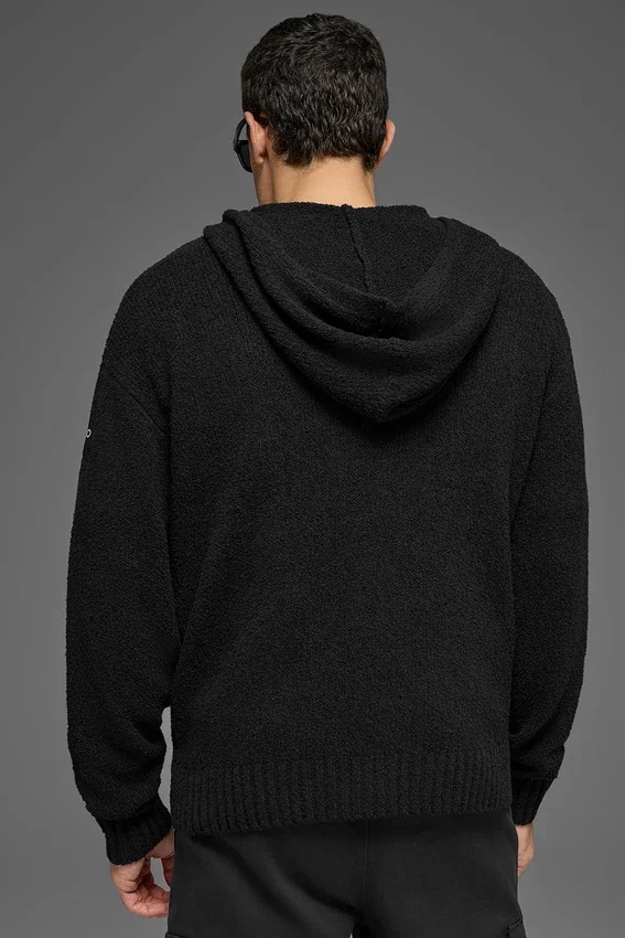 Felpa con cappuccio in maglia testurizzata - Nero