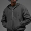 Felpa con cappuccio in tela di cotone con zip integrale - Anthracite