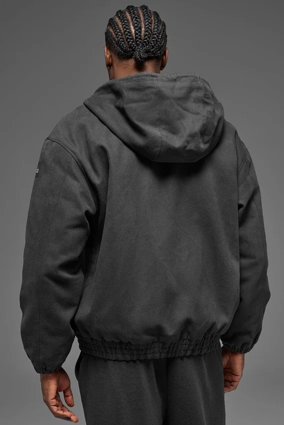 Felpa con cappuccio in tela di cotone con zip integrale - Anthracite