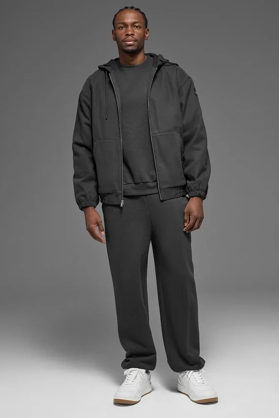 Felpa con cappuccio in tela di cotone con zip integrale - Anthracite