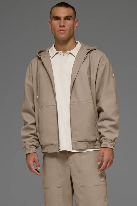 Felpa con cappuccio in tela di cotone con zip integrale - Gravel