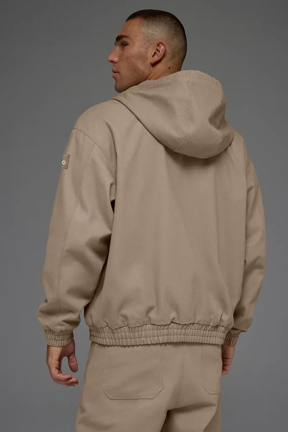 Felpa con cappuccio in tela di cotone con zip integrale - Gravel