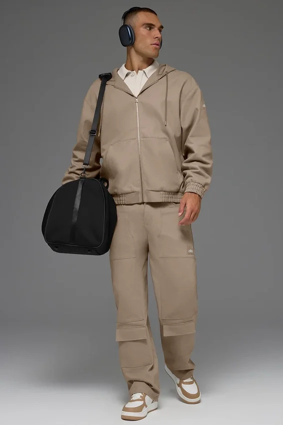 Felpa con cappuccio in tela di cotone con zip integrale - Gravel