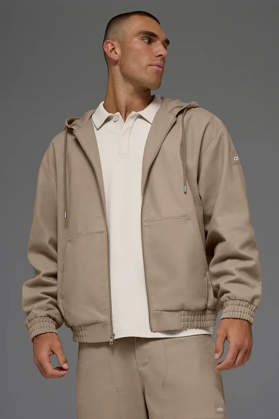 Felpa con cappuccio in tela di cotone con zip integrale - Gravel