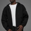 Felpa con cappuccio in tela di cotone con zip integrale - Nero