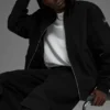Felpa con cappuccio in tela di cotone con zip integrale - Nero