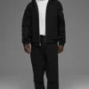 Felpa con cappuccio in tela di cotone con zip integrale - Nero