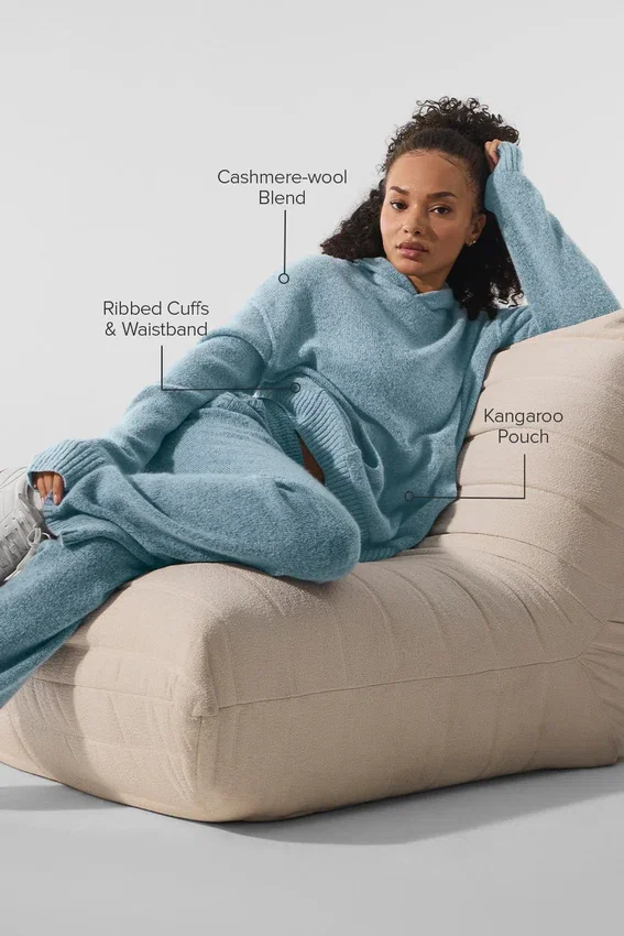Felpa con cappuccio New Class in lana e cashmere - Blu celeste granito melange