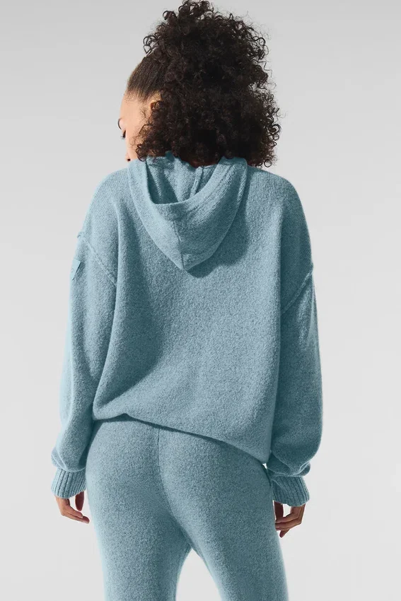 Felpa con cappuccio New Class in lana e cashmere - Blu celeste granito melange