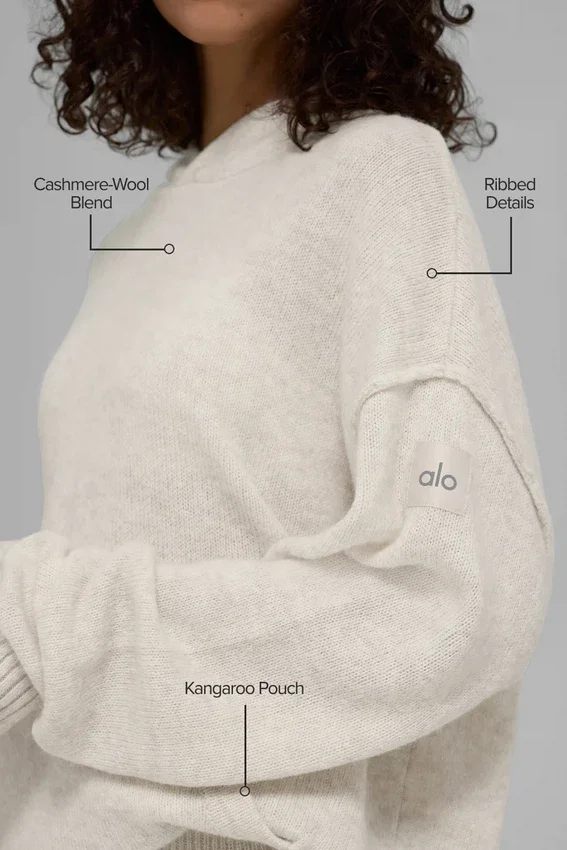 Felpa con cappuccio New Class in lana e cashmere - Bone Heather