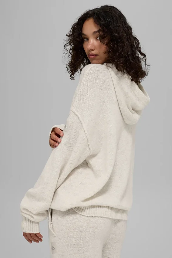 Felpa con cappuccio New Class in lana e cashmere - Bone Heather