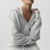 Felpa con cappuccio New Class in lana e cashmere con zip integrale - Bianco melange