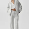 Felpa con cappuccio New Class in lana e cashmere con zip integrale - Bianco melange