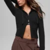 Felpa con cappuccio Noble a costine in lana e cashmere con zip integrale - Nero