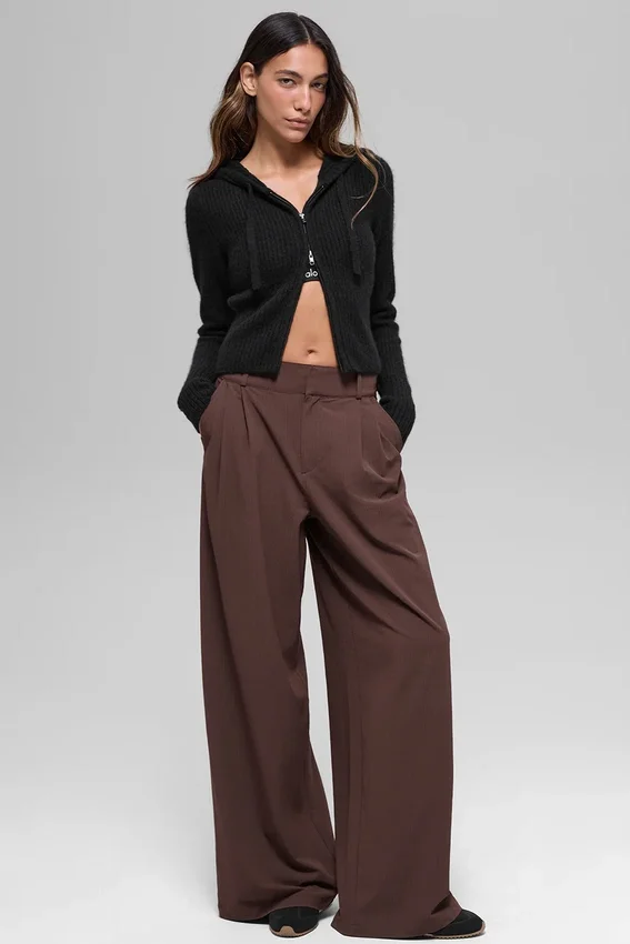 Felpa con cappuccio Noble a costine in lana e cashmere con zip integrale - Nero