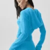 Felpa con cappuccio Noble a zip integrale in misto lana e cashmere a costine - Blu azzurro