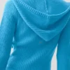 Felpa con cappuccio Noble a zip integrale in misto lana e cashmere a costine - Blu azzurro