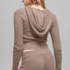 Felpa con cappuccio Noble a zip integrale in misto lana e cashmere a costine - Chai Latte