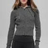 Felpa con cappuccio Noble a zip integrale in misto lana e cashmere a costine - Grigio platino