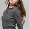 Felpa con cappuccio Noble a zip integrale in misto lana e cashmere a costine - Grigio platino
