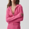 Felpa con cappuccio Noble a zip integrale in misto lana e cashmere a costine - Rosa Paradiso