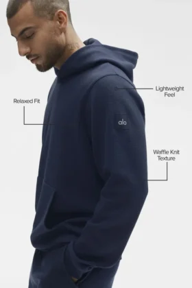 Felpa con cappuccio Waffle Lounge – Blu navy