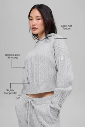 Felpa con cappuccio Winter Bliss a maglia intrecciata – Grigio melange atletico