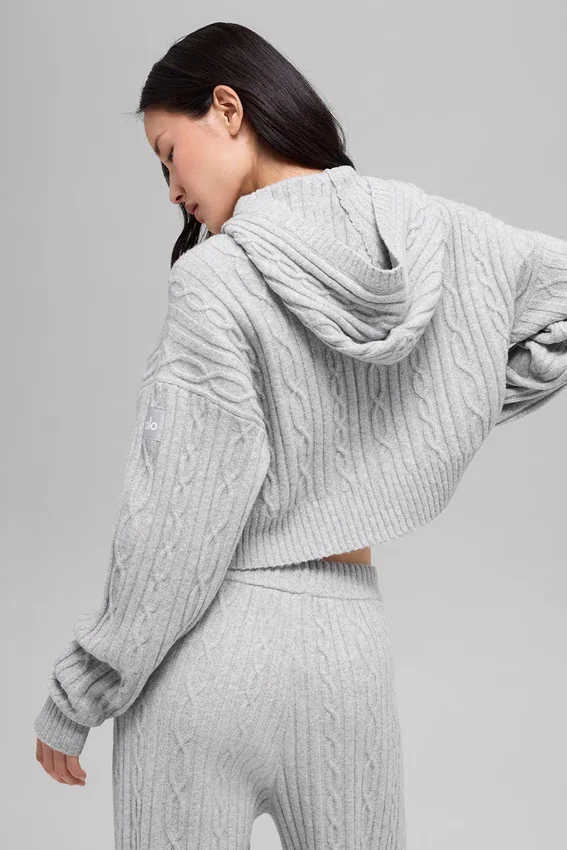 Felpa con cappuccio Winter Bliss a maglia intrecciata - Grigio melange atletico