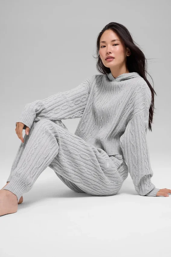 Felpa con cappuccio Winter Bliss a maglia intrecciata - Grigio melange atletico
