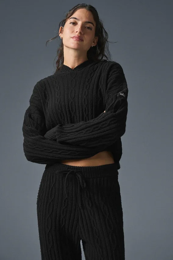 Felpa con cappuccio Winter Bliss a maglia intrecciata - Nero