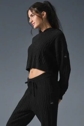 Felpa con cappuccio Winter Bliss a maglia intrecciata – Nero