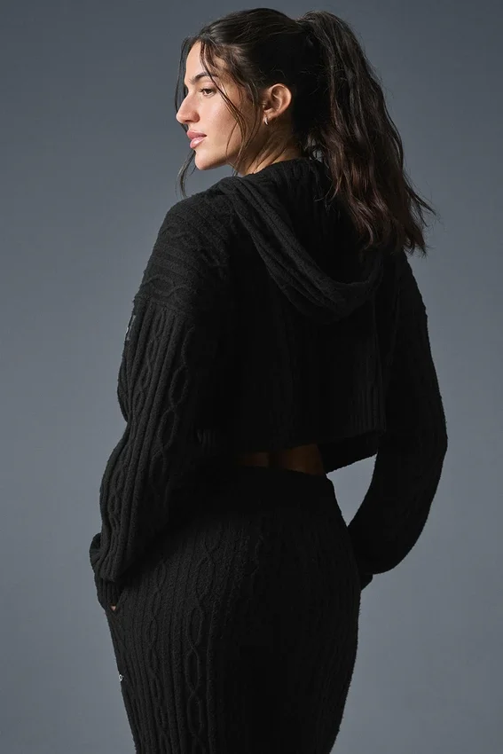 Felpa con cappuccio Winter Bliss a maglia intrecciata - Nero