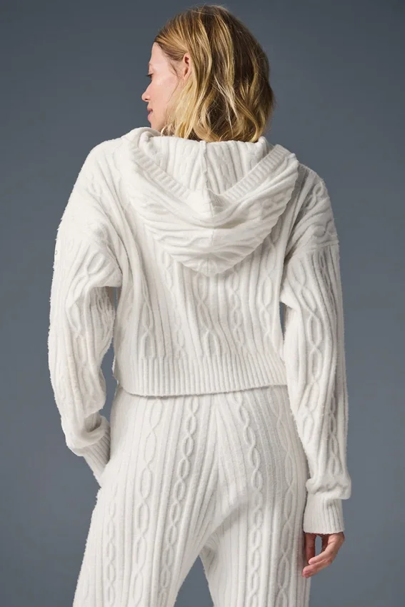 Felpa con cappuccio Winter Bliss a trecce - Avorio