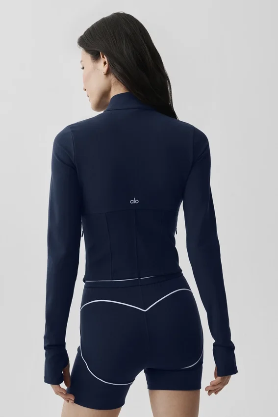 Giacca Airbrush Corset con zip integrale - Blu navy
