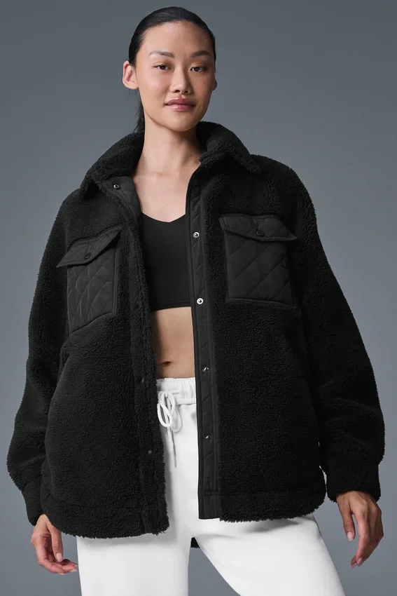 Giacca-camicia con bordi in sherpa - Nero