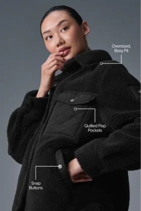 Giacca-camicia con bordi in sherpa – Nero