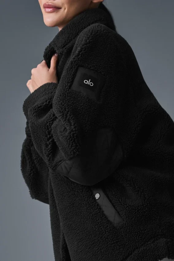 Giacca-camicia con bordi in sherpa - Nero