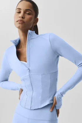Giacca con corsetto Airbrush e zip integrale – Blu Provenza chiaro