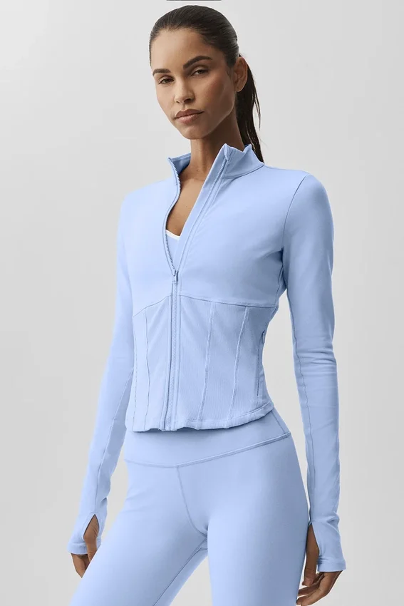 Giacca con corsetto Airbrush e zip integrale - Blu Provenza chiaro