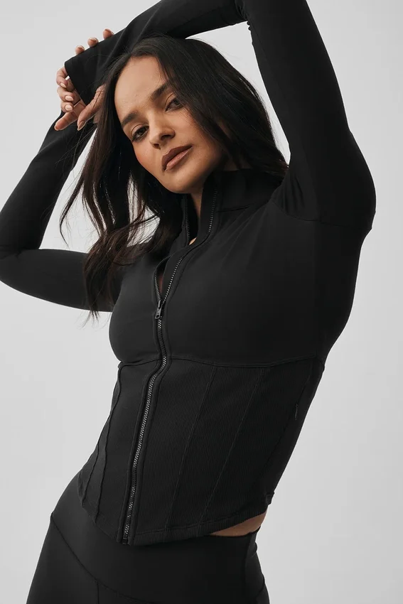 Giacca con corsetto Airbrush e zip integrale - Nero