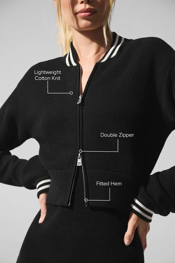 Giacca con zip integrale in maglia Tennis Club Sweater - Nero/Avorio