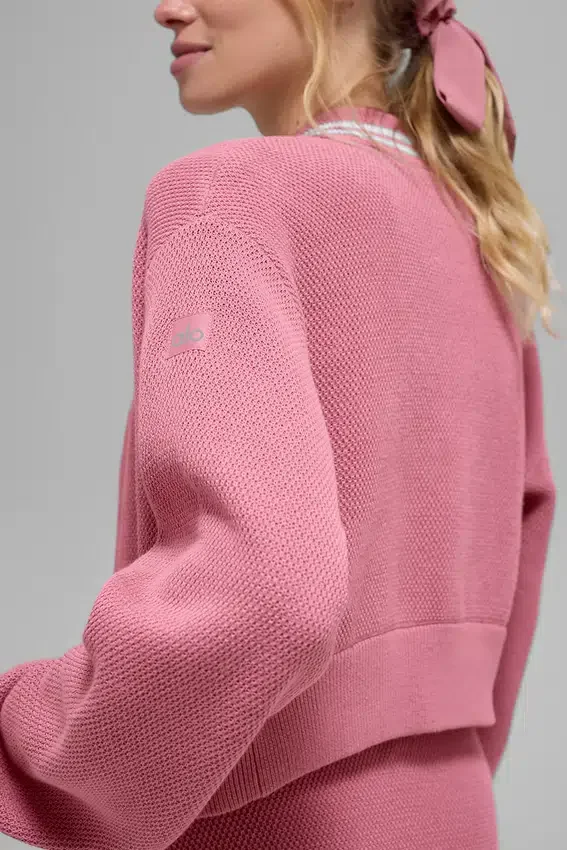 Giacca con zip integrale in maglia Tennis Club Sweater - Rosa selvatico/Bianco