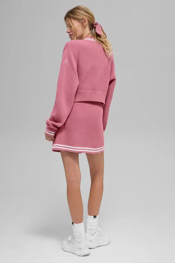 Giacca con zip integrale in maglia Tennis Club Sweater - Rosa selvatico/Bianco