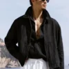 Giacca con zip integrale Linen Days - Nero