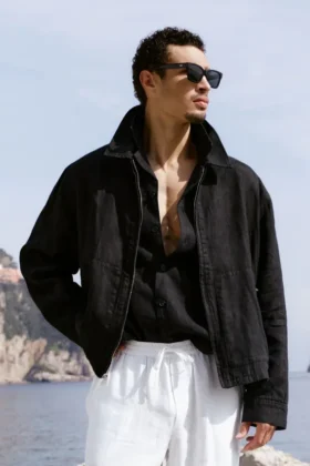 Giacca con zip integrale Linen Days - Nero