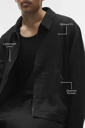Giacca con zip integrale Linen Days – Nero