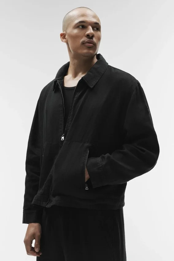 Giacca con zip integrale Linen Days - Nero