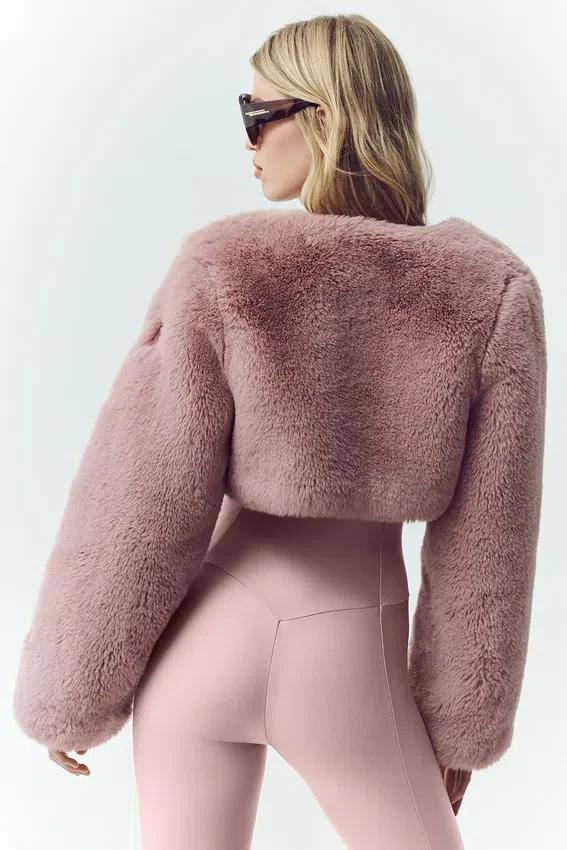 Giacca corta chic in pelliccia sintetica - Rosa champagne