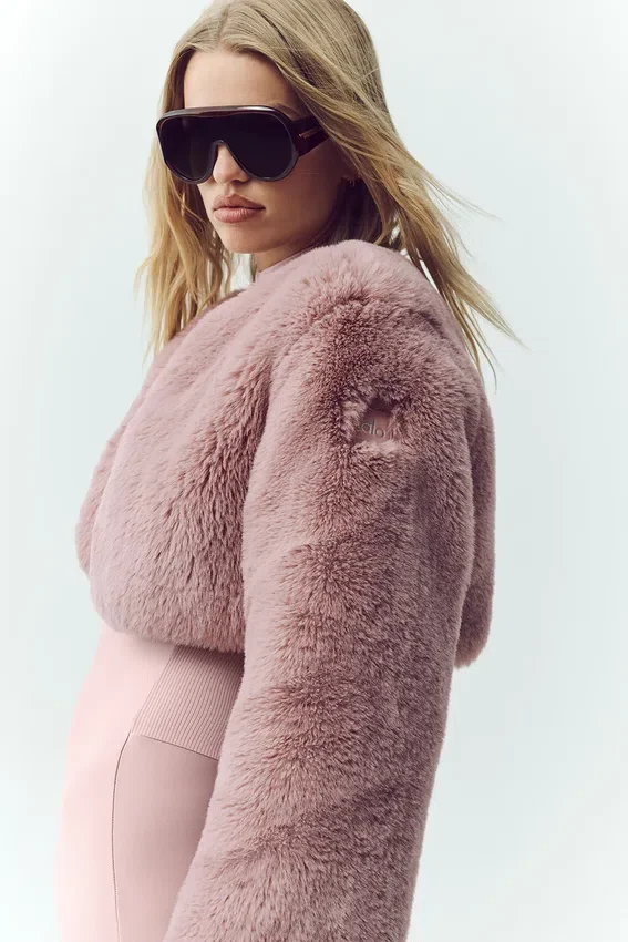Giacca corta chic in pelliccia sintetica - Rosa champagne
